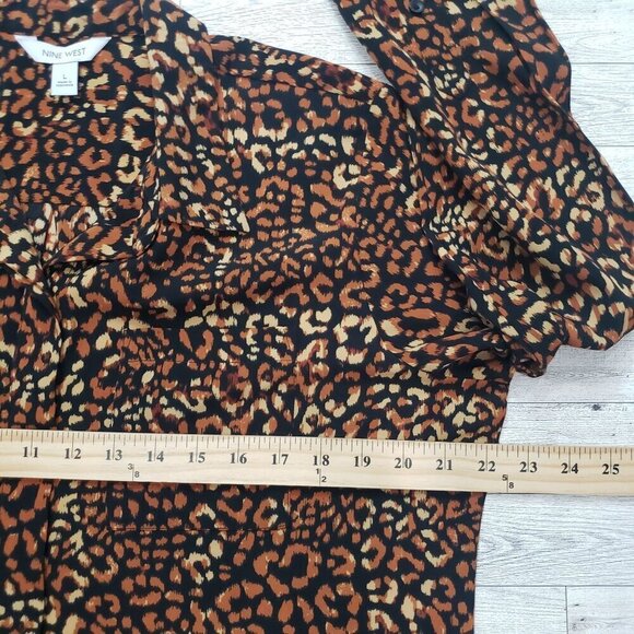 Nine West Animal Print Button Up Blouse Top Office Work Mob Wife Rock Size L - Picture 10 of 12